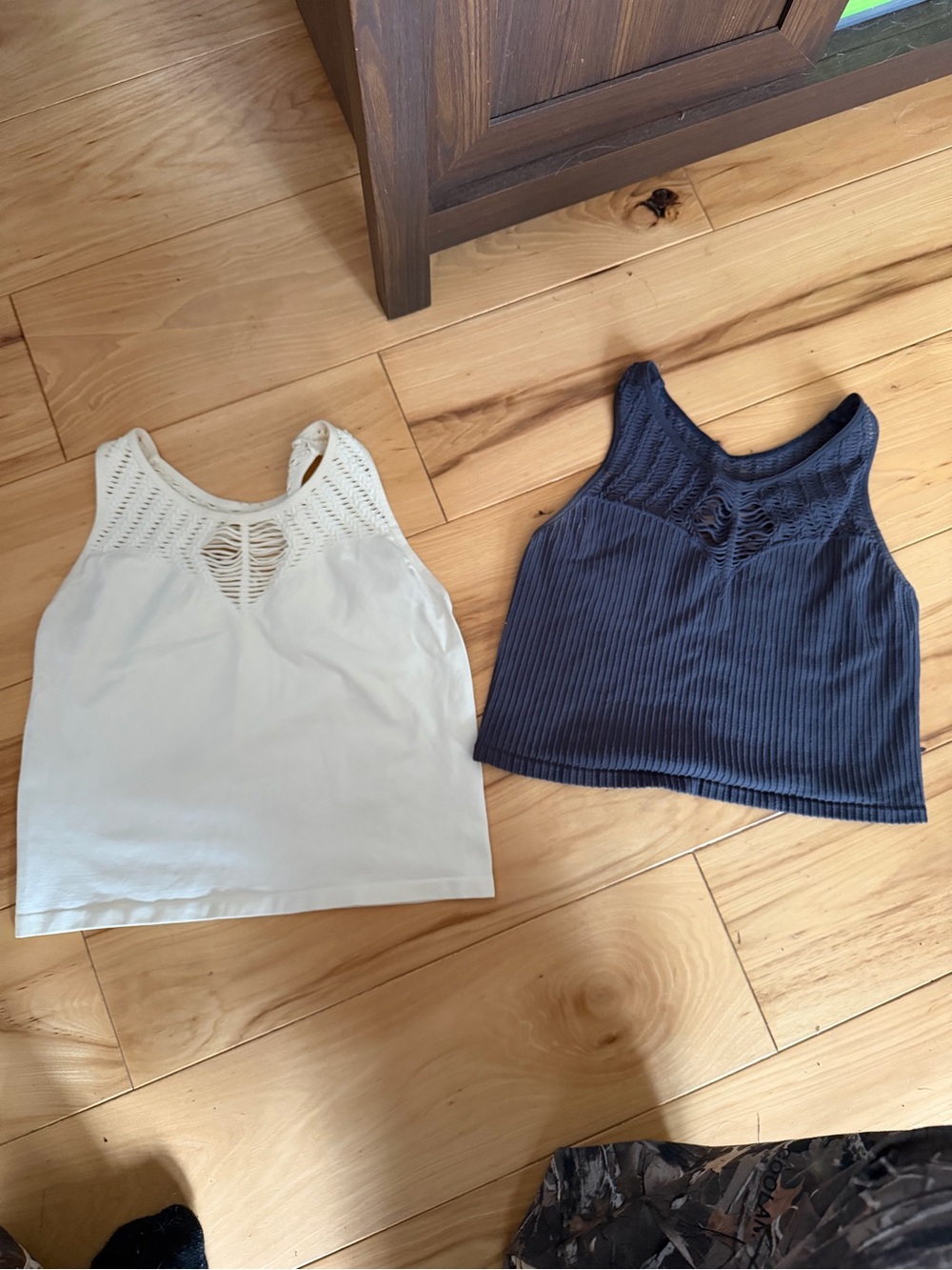 BKE Cream Sleeveless Tank with Crochet Yoke